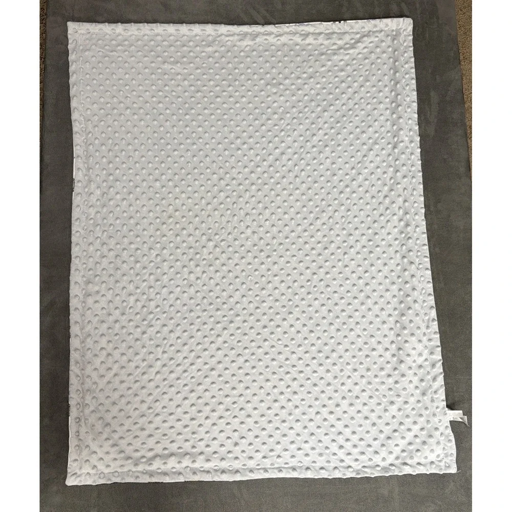 Baby Luxe Lion White Gray Minky Raised Dot Blanket